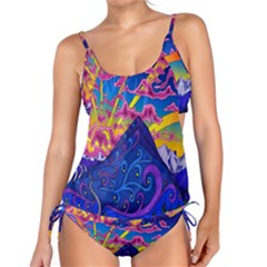 Blue And Purple Mountain Painting Psychedelic Colorful Lines Tankini Set by Bedest