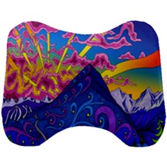 Blue And Purple Mountain Painting Psychedelic Colorful Lines Head Support Cushion