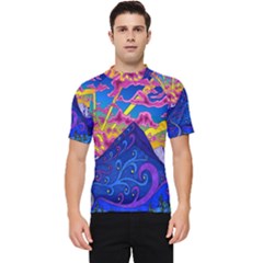 Blue And Purple Mountain Painting Psychedelic Colorful Lines Men s Short Sleeve Rash Guard