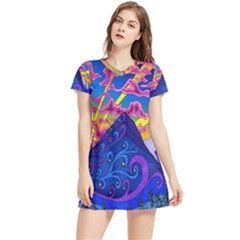 Blue And Purple Mountain Painting Psychedelic Colorful Lines Women s Sports Skirt