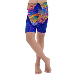 Blue And Purple Mountain Painting Psychedelic Colorful Lines Kids  Lightweight Velour Cropped Yoga Leggings