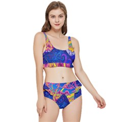 Blue And Purple Mountain Painting Psychedelic Colorful Lines Frilly Bikini Set by Bedest