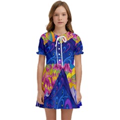 Blue And Purple Mountain Painting Psychedelic Colorful Lines Kids  Sweet Collar Dress