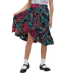 Vintage Flash Tattoos Designs Seamless Pattern Kids  Ruffle Flared Wrap Midi Skirt by Bedest
