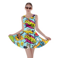 Vintage Tattoos Colorful Seamless Pattern Skater Dress by Bedest