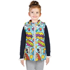 Vintage Art Tattoos Colorful Seamless Pattern Kids  Hooded Puffer Vest by Bedest