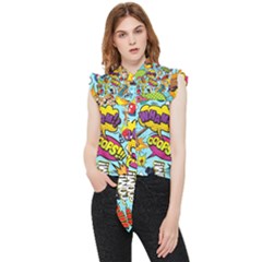 Vintage Tattoos Colorful Seamless Pattern Frill Detail Shirt by Bedest