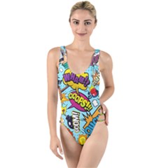 Comic Elements Colorful Seamless Pattern High Leg Strappy Swimsuit by Bedest