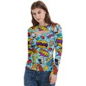 Graffiti Word Seamless Pattern Women s Cut Out Long Sleeve T-Shirt View2