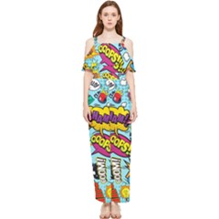 Comic Elements Colorful Seamless Pattern Draped Sleeveless Chiffon Jumpsuit by Bedest