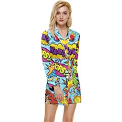 Comic Elements Colorful Seamless Pattern Long Sleeve Satin Robe
