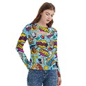 Comic Elements Colorful Seamless Pattern Women s Cut Out Long Sleeve T-Shirt View3