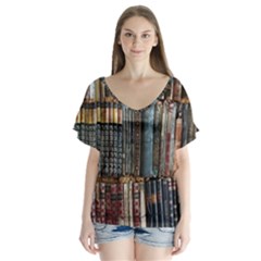 Menton Old Town France V-Neck Flutter Sleeve Top