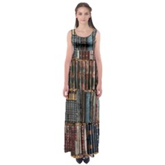 Seamless Pattern With Flower Bird Empire Waist Maxi Dress