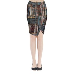 Seamless Pattern With Flower Bird Midi Wrap Pencil Skirt