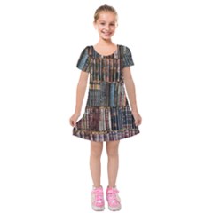 Seamless Pattern With Flower Bird Kids  Short Sleeve Velvet Dress