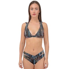 Seamless Pattern With Flower Bird Double Strap Halter Bikini Set