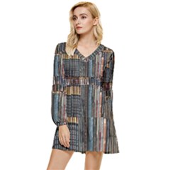 Menton Old Town France Tiered Long Sleeve Mini Dress by Bedest