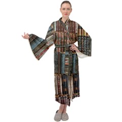 Seamless Pattern With Flower Bird Maxi Velvet Kimono
