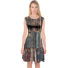 Artistic Psychedelic Hippie Peace Sign Trippy Capsleeve Midi Dress