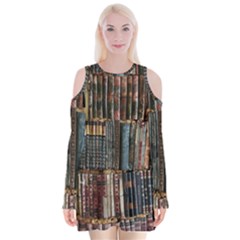 Artistic Psychedelic Hippie Peace Sign Trippy Velvet Long Sleeve Shoulder Cutout Dress