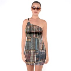 Artistic Psychedelic Hippie Peace Sign Trippy One Shoulder Ring Trim Bodycon Dress