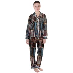 Artistic Psychedelic Hippie Peace Sign Trippy Women s Long Sleeve Satin Pajamas Set	