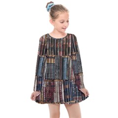 Artistic Psychedelic Hippie Peace Sign Trippy Kids  Long Sleeve Dress