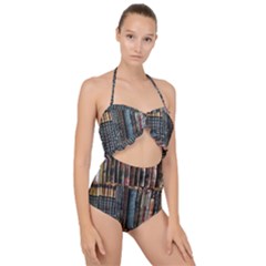Artistic Psychedelic Hippie Peace Sign Trippy Scallop Top Cut Out Swimsuit