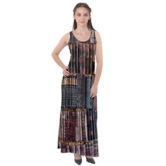Artistic Psychedelic Hippie Peace Sign Trippy Sleeveless Velour Maxi Dress
