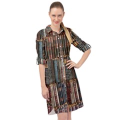 Artistic Psychedelic Hippie Peace Sign Trippy Long Sleeve Mini Shirt Dress