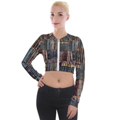 Artistic Psychedelic Hippie Peace Sign Trippy Long Sleeve Cropped Velvet Jacket