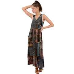 Artistic Psychedelic Hippie Peace Sign Trippy V-Neck Chiffon Maxi Dress