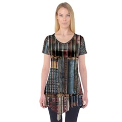 Psychedelic Digital Art Artwork Landscape Colorful Short Sleeve Tunic 