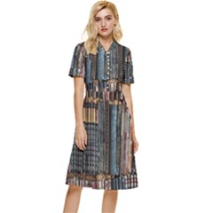 Artistic Psychedelic Hippie Peace Sign Trippy Button Top Knee Length Dress