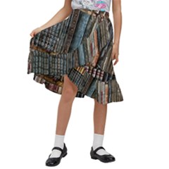 Artistic Psychedelic Hippie Peace Sign Trippy Kids  Ruffle Flared Wrap Midi Skirt