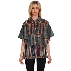 Artistic Psychedelic Hippie Peace Sign Trippy Women s Batwing Button Up Shirt