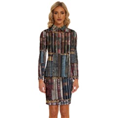 Artistic Psychedelic Hippie Peace Sign Trippy Long Sleeve Shirt Collar Bodycon Dress by Bedest