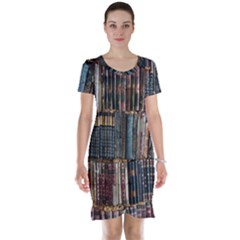 Abstract Colorful Texture Short Sleeve Nightdress