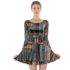 Abstract Colorful Texture Long Sleeve Skater Dress