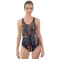 Abstract Colorful Texture Cut-Out Back One Piece Swimsuit