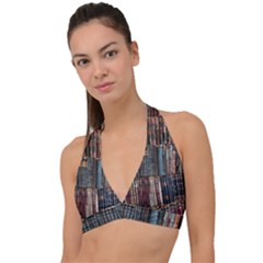 Abstract Colorful Texture Halter Plunge Bikini Top