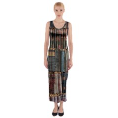Abstract Colorful Texture Fitted Maxi Dress