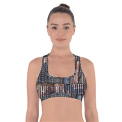 Abstract Colorful Texture Cross Back Sports Bra