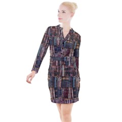 Abstract Colorful Texture Button Long Sleeve Dress