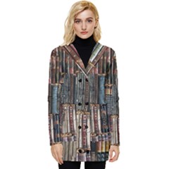 Abstract Colorful Texture Button Up Hooded Coat 