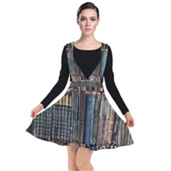 Abstract Colorful Texture Plunge Pinafore Dress