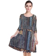 Abstract Colorful Texture Quarter Sleeve Waist Band Dress