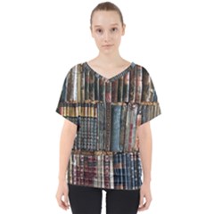 Abstract Colorful Texture V-Neck Dolman Drape Top