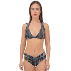 Abstract Colorful Texture Double Strap Halter Bikini Set